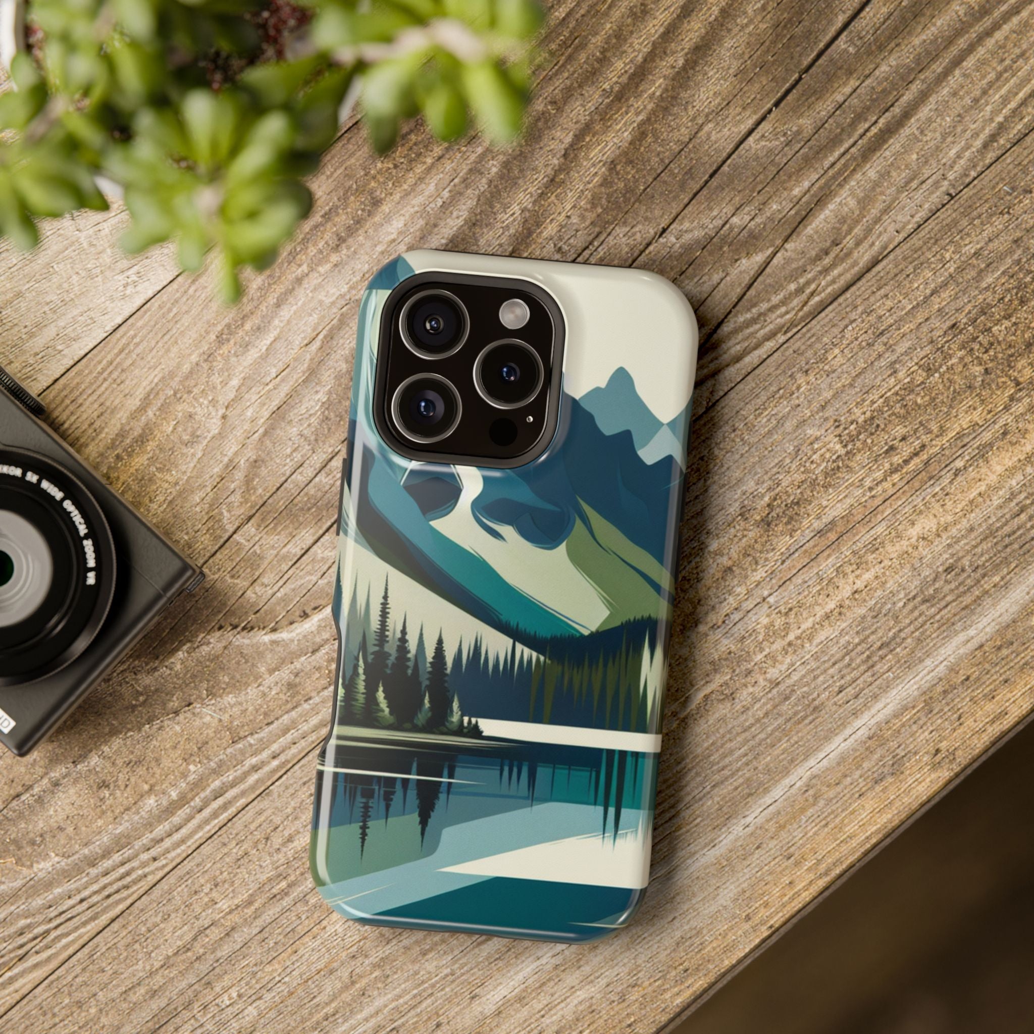 Impact Resistant Phone Case - Mountain Lake with Forest Design