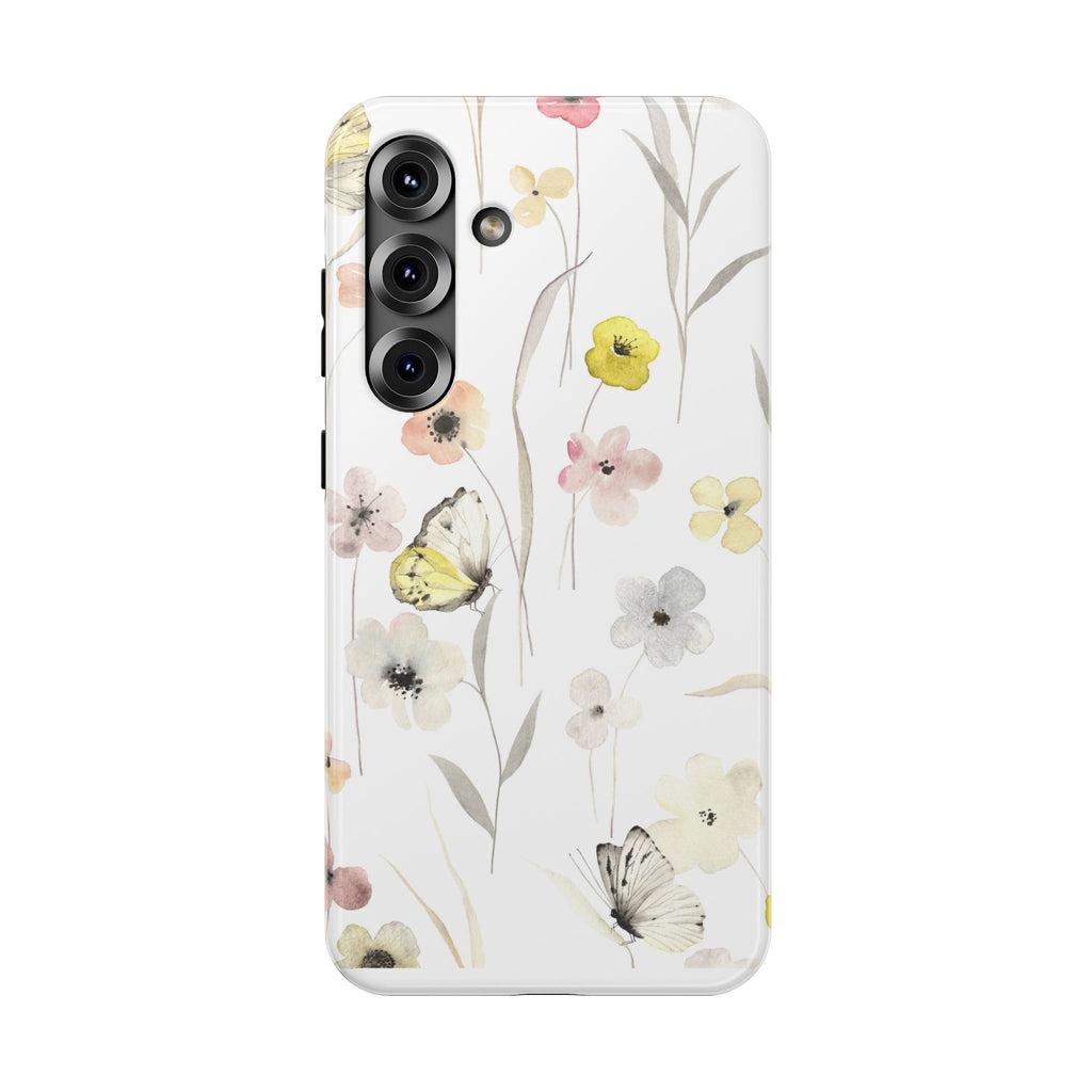 Floral Butterfly Impact-Resistant Phone Case — Pastel Wildflower Protective Cover