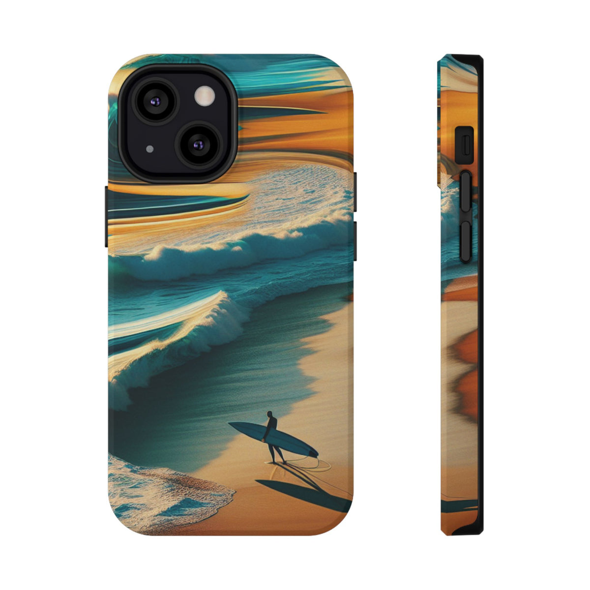 Surf Sunset Impact-Resistant Phone Case — Surfer Silhouette Beach Waves Design