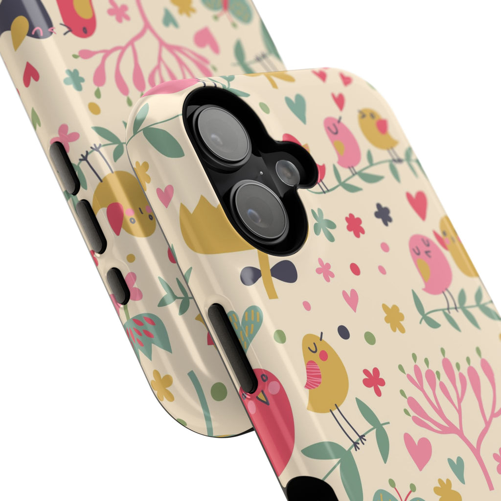 Cute Bird Floral Phone Case, Impact-Resistant