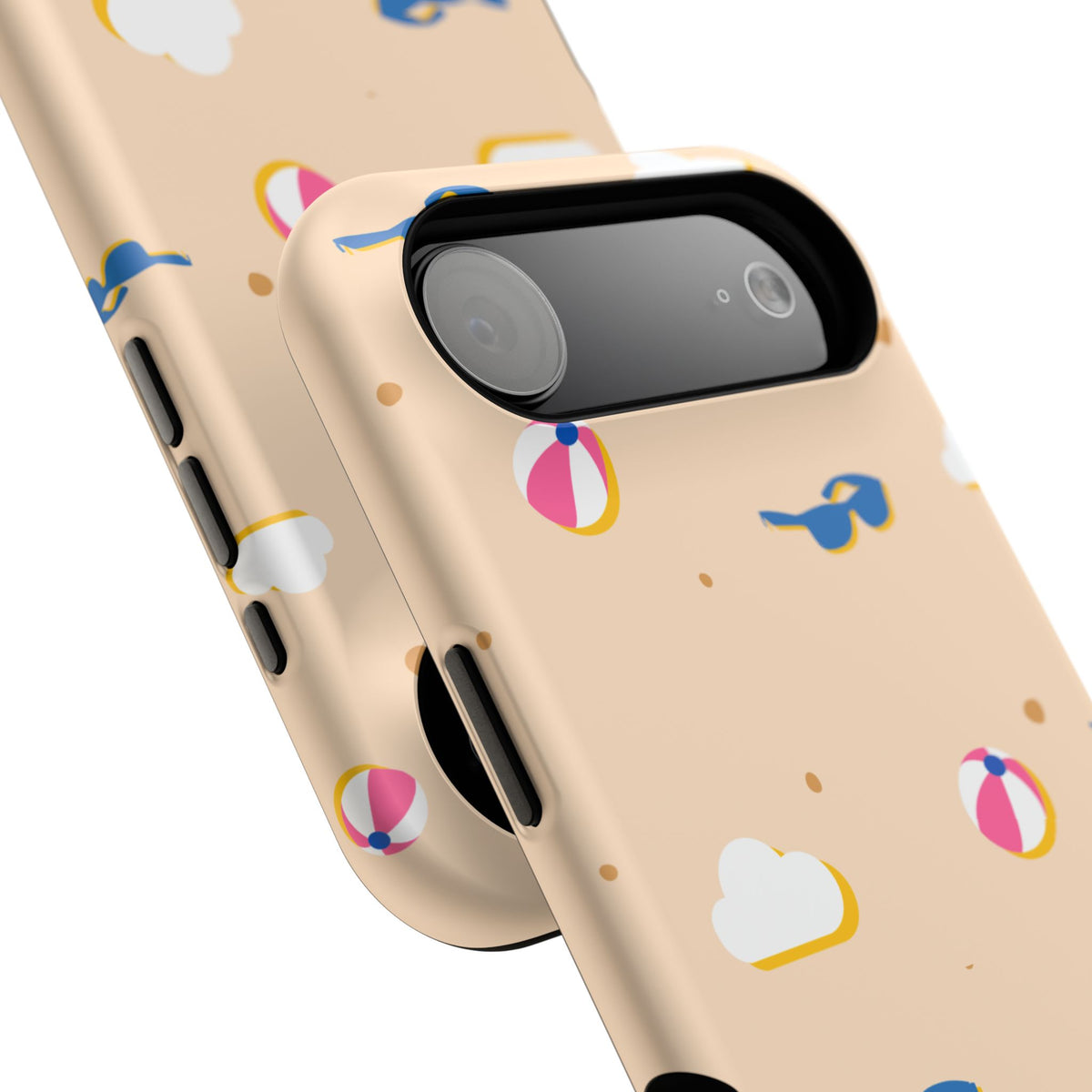 Beach Pattern Impact-Resistant Phone Case — Sunglasses, Beach Ball & Clouds Design