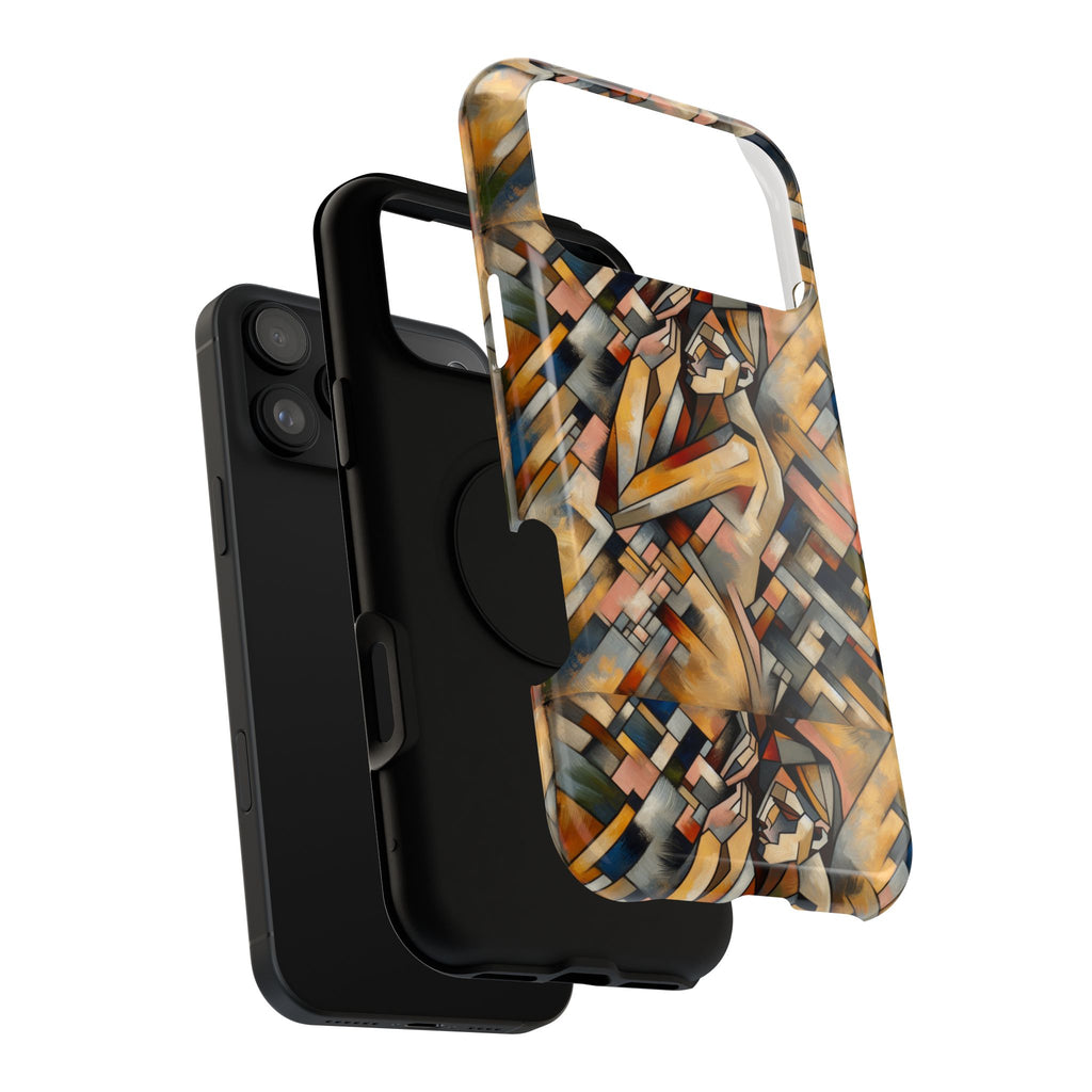 Art Deco Mosaic Phone Case — Geometric Nude Figure Impact-Resistant Case