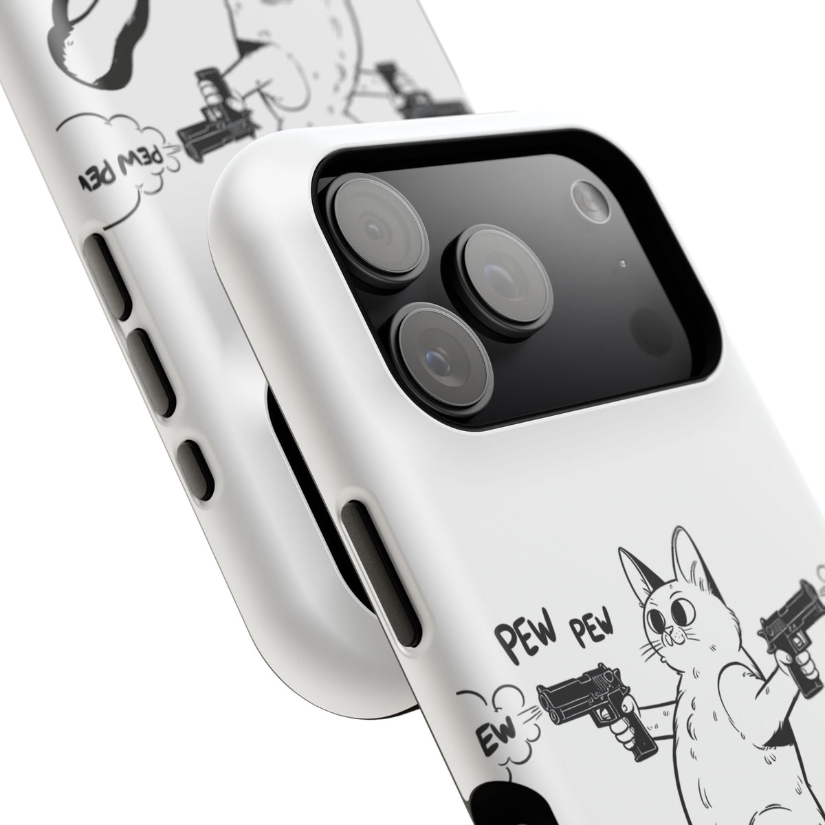 Cat Shooting 'Pew Pew' Phone Case — Impact-Resistant iPhone Cover