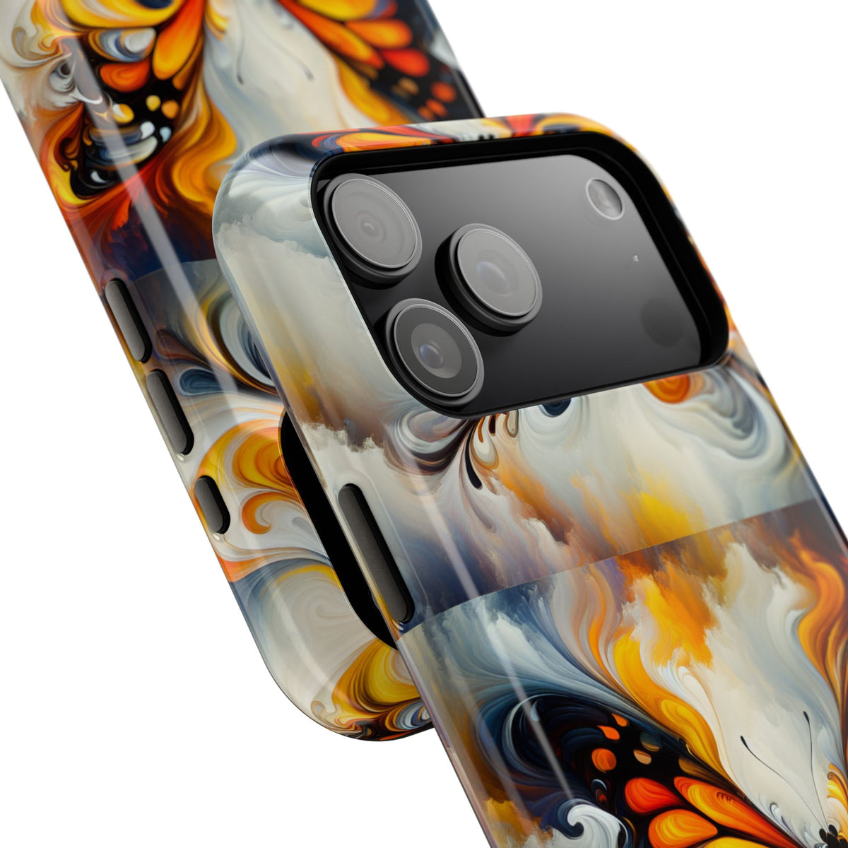 Impact-Resistant Phone Case — Orange & Black Swirl Butterfly Design