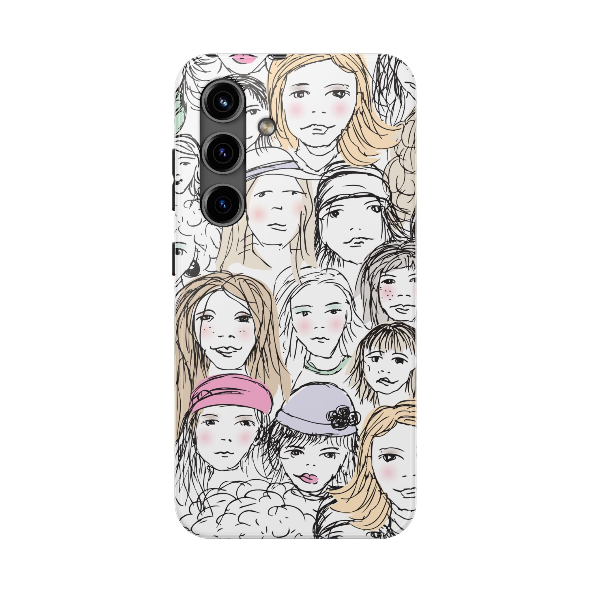 Phone Case — Hand-Drawn Faces Pattern