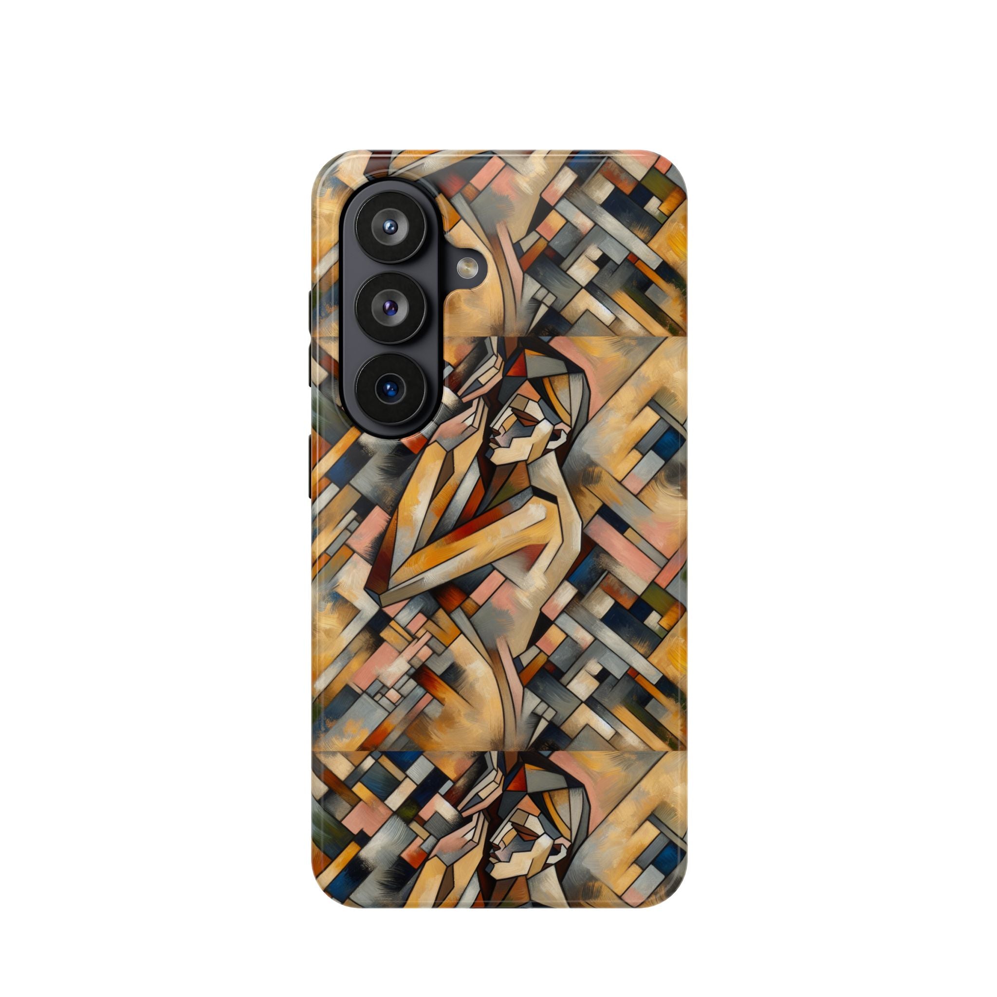 Art Deco Mosaic Phone Case — Geometric Nude Figure Impact-Resistant Case