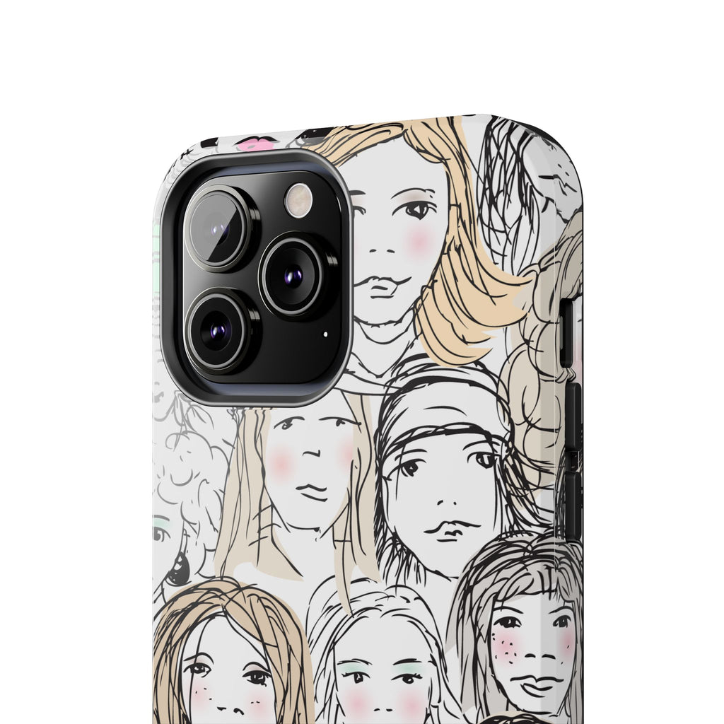 Phone Case — Hand-Drawn Faces Pattern