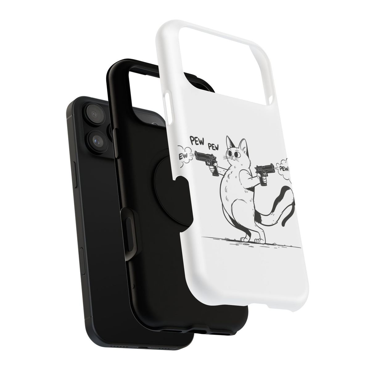 Cat Shooting 'Pew Pew' Phone Case — Impact-Resistant iPhone Cover