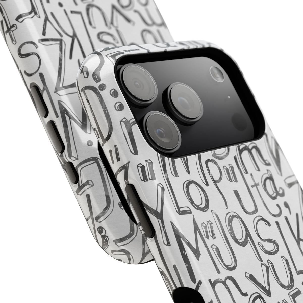 Monochrome Letter Pattern Impact-Resistant Case for iPhone