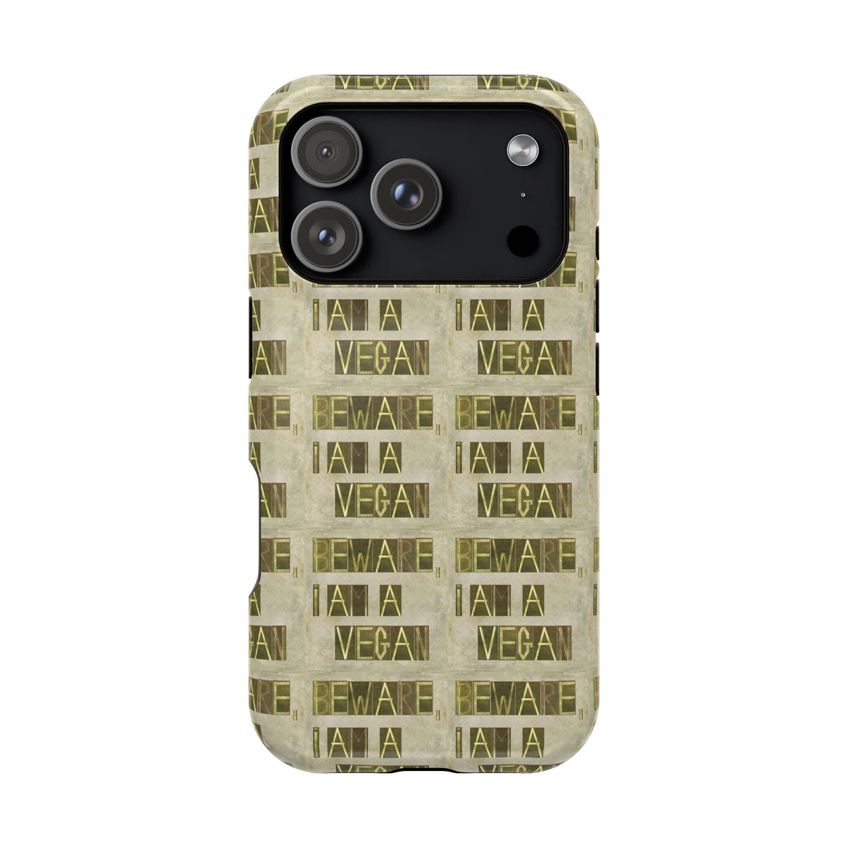 Impact-Resistant Phone Case — Repeated "I AM A VEGAN" Distressed Pattern