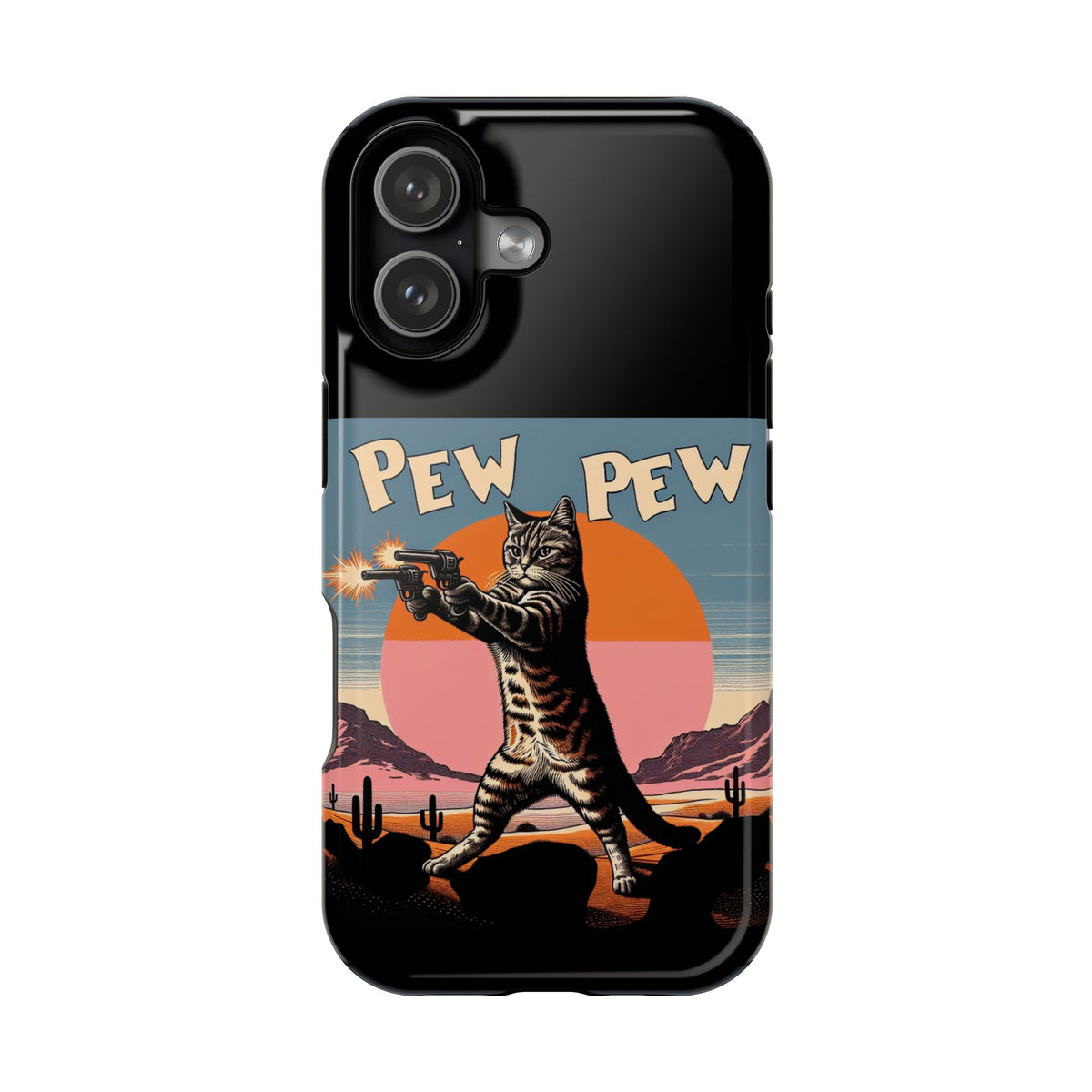 Pew Pew Cat Phone Case — Retro Shooter Impact-Resistant iPhone Cover