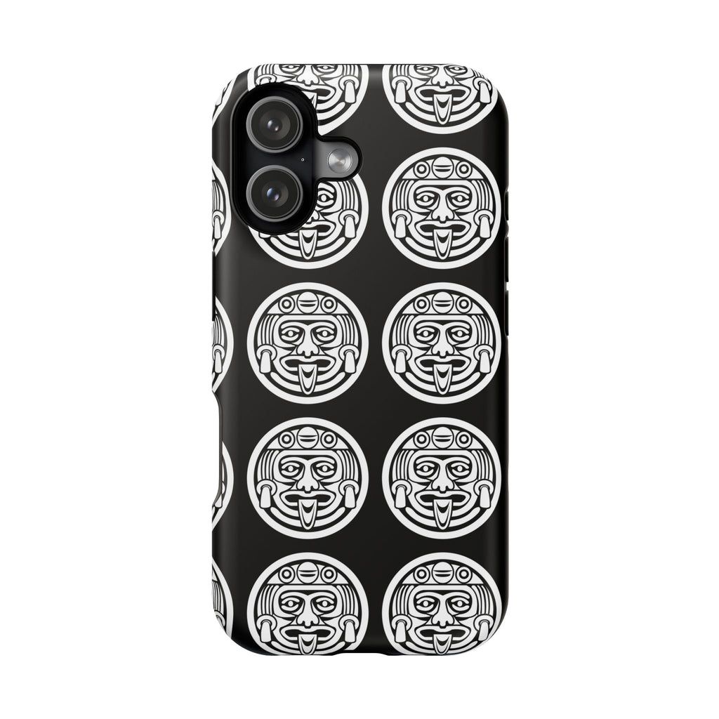 Impact-Resistant Phone Case — Black Tribal Coin Pattern
