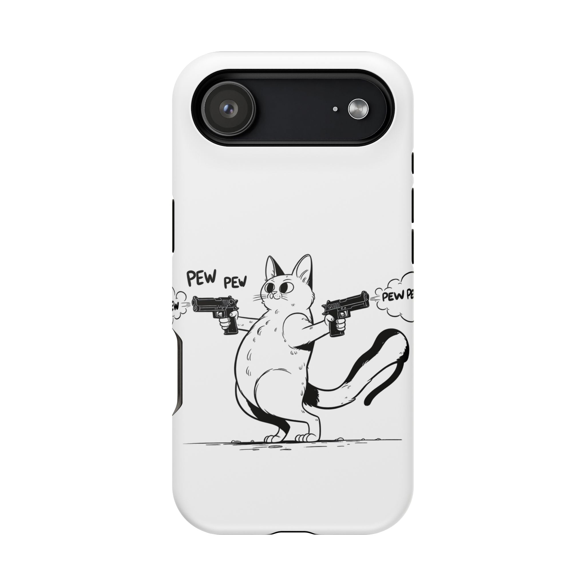 Cat Shooting 'Pew Pew' Phone Case — Impact-Resistant iPhone Cover
