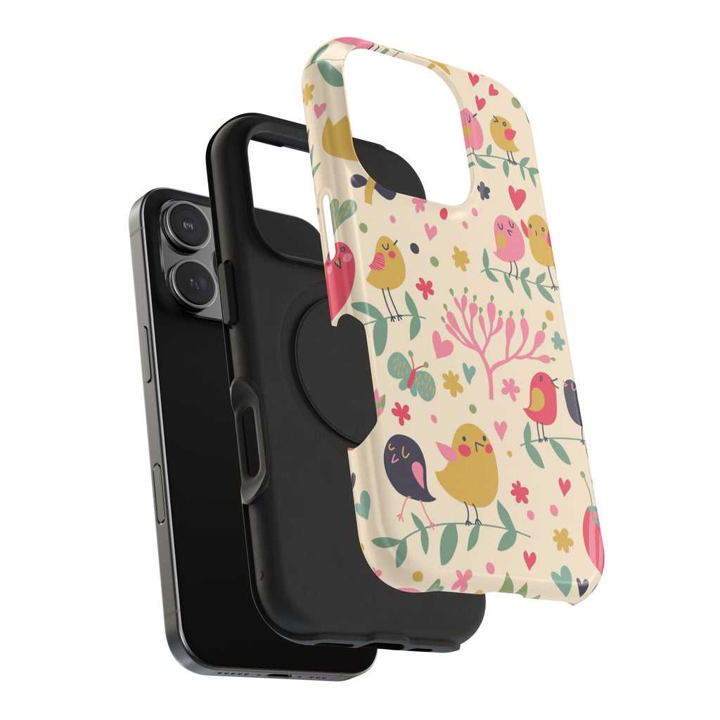 Cute Bird Floral Phone Case, Impact-Resistant