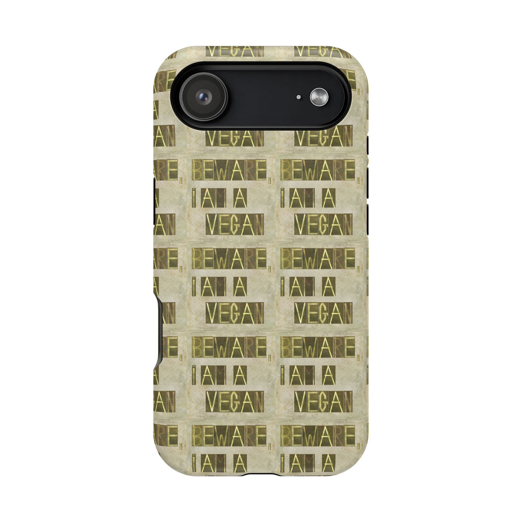 Impact-Resistant Phone Case — Repeated "I AM A VEGAN" Distressed Pattern