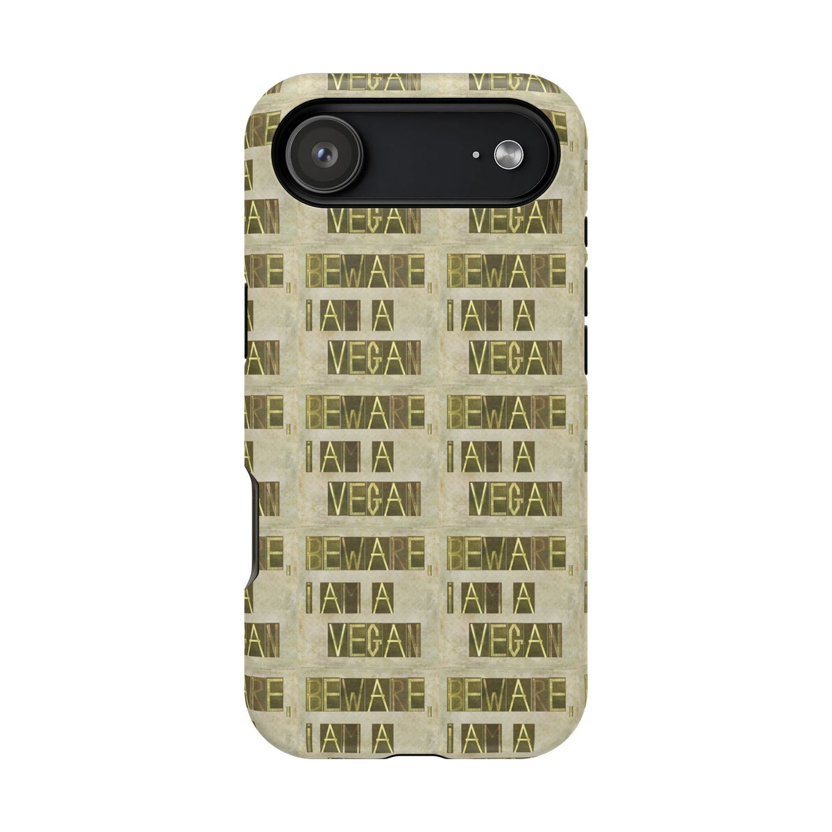 Impact-Resistant Phone Case — Repeated "I AM A VEGAN" Distressed Pattern