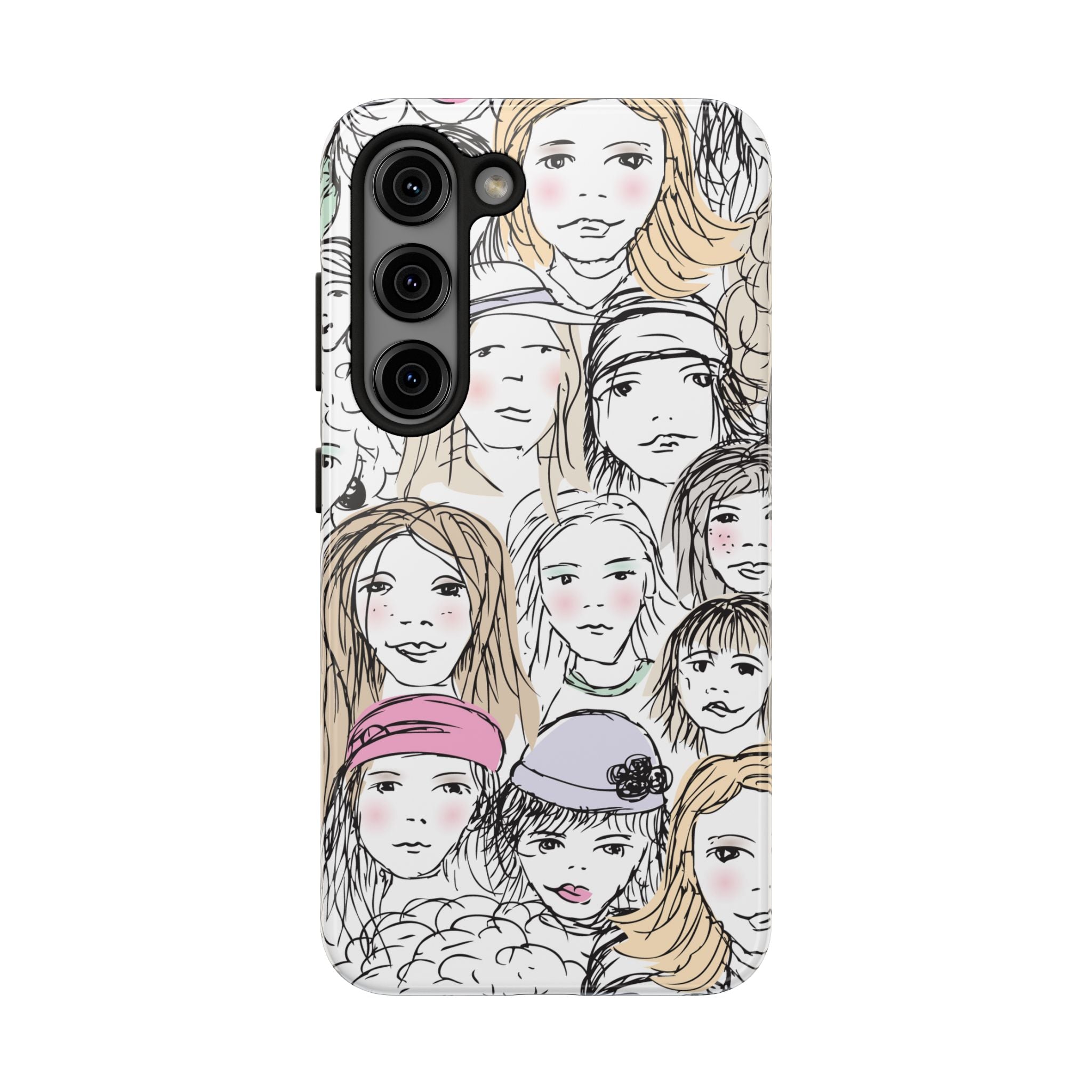 Phone Case — Hand-Drawn Faces Pattern