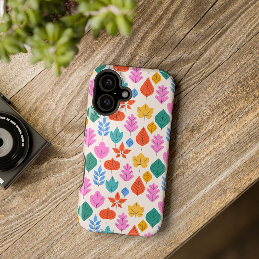 Magnetic Impact-Resistant Phone Case — Colorful Retro Leaf Pattern