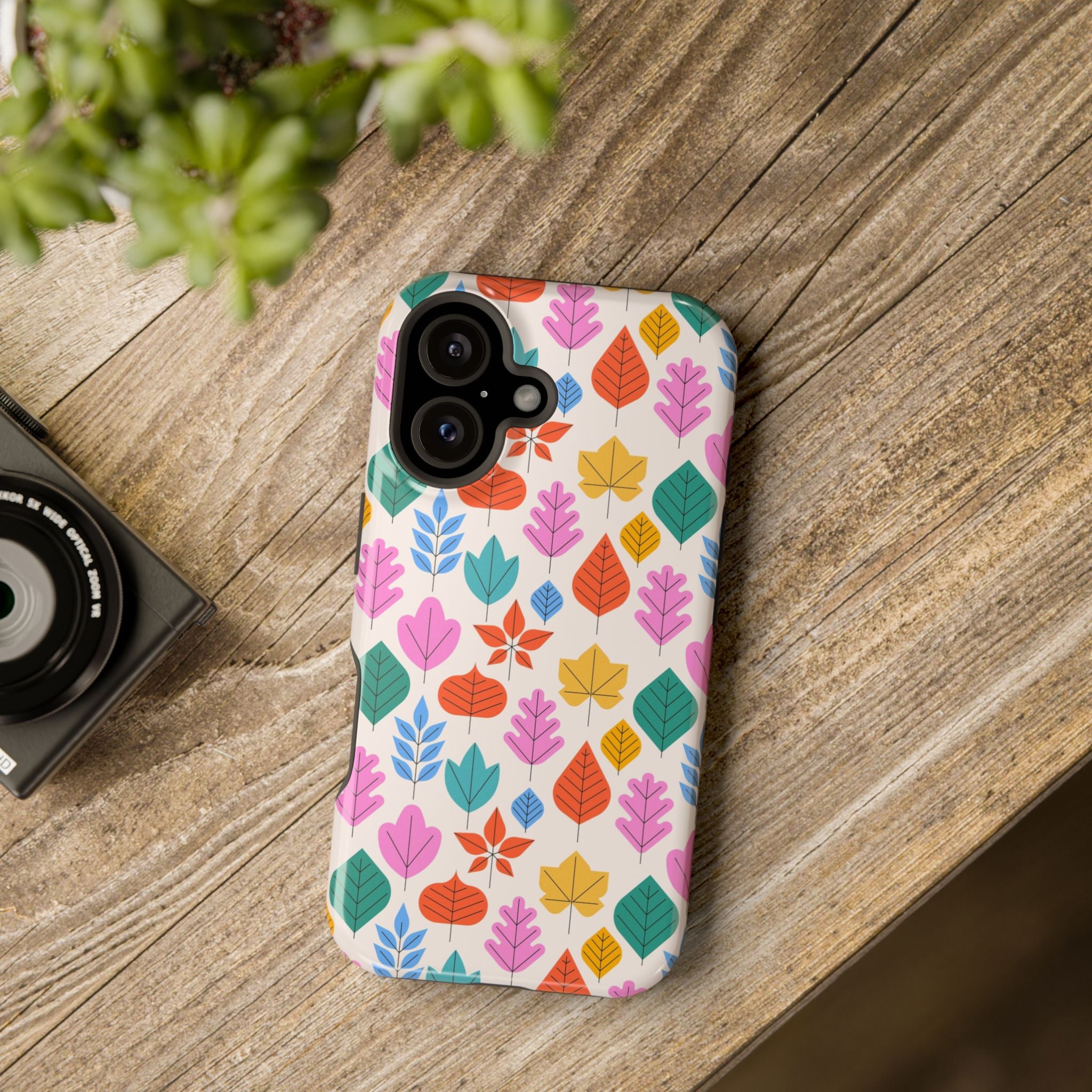 Magnetic Impact-Resistant Phone Case — Colorful Retro Leaf Pattern