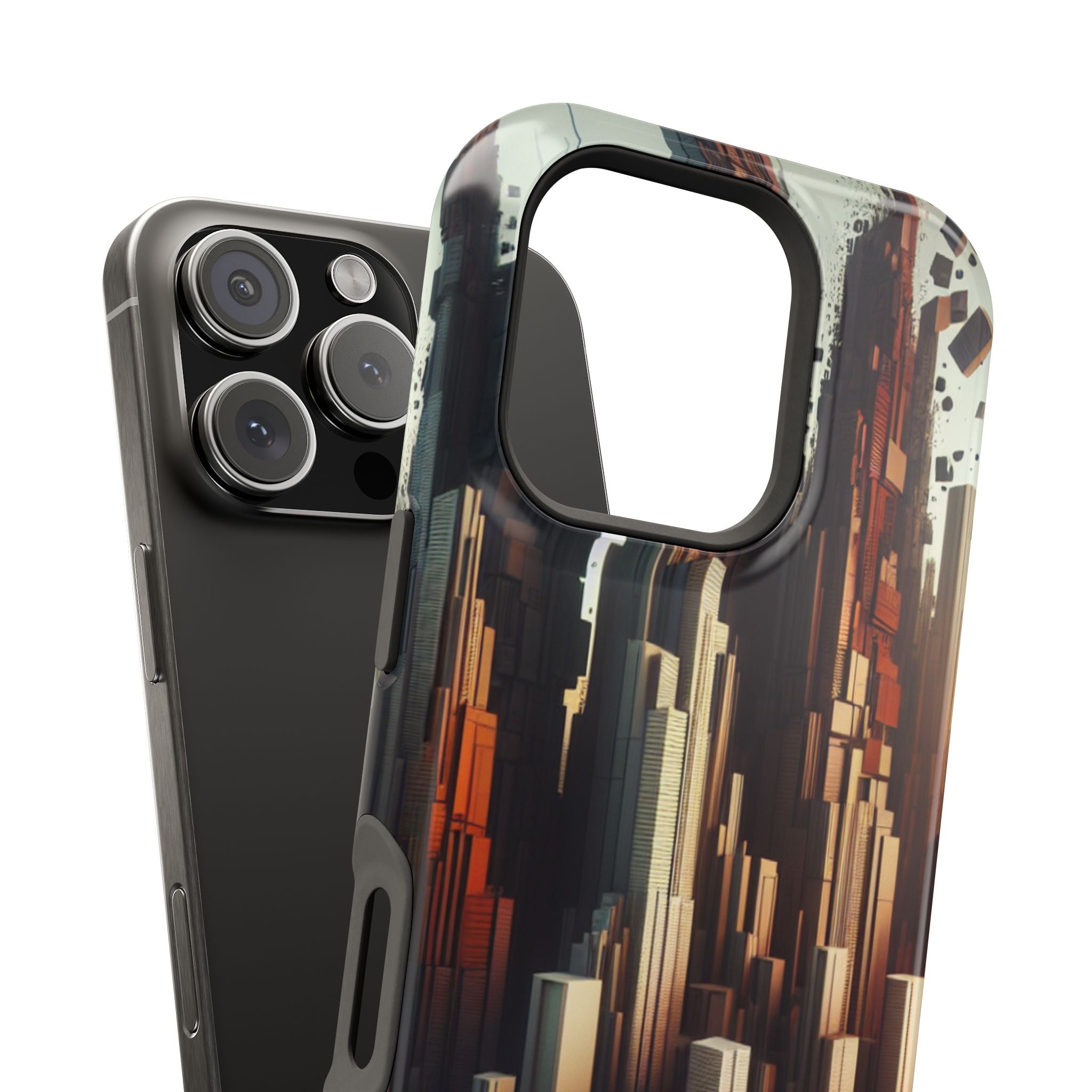 Urban Geometric Impact Resistant Phone Case - Futuristic Cityscape Design