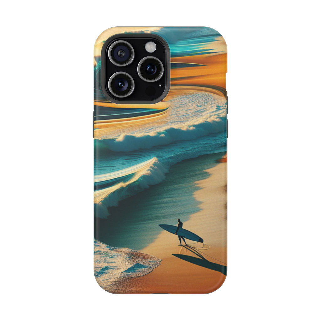 Surf Sunset Impact-Resistant Phone Case — Surfer Silhouette Beach Waves Design