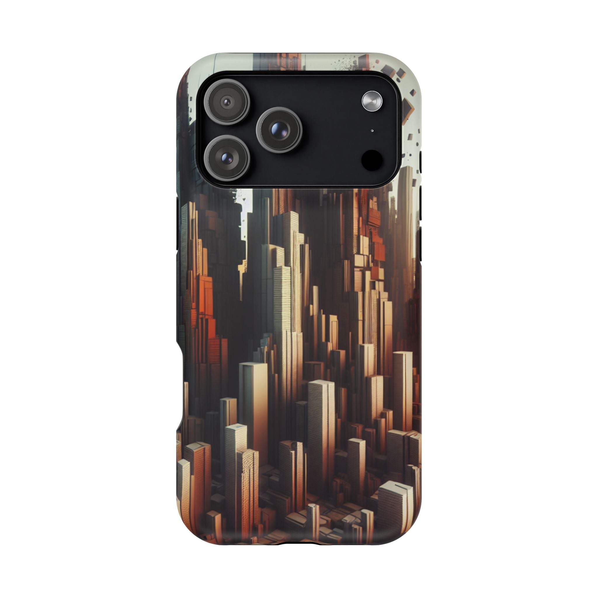 Urban Geometric Impact Resistant Phone Case - Futuristic Cityscape Design