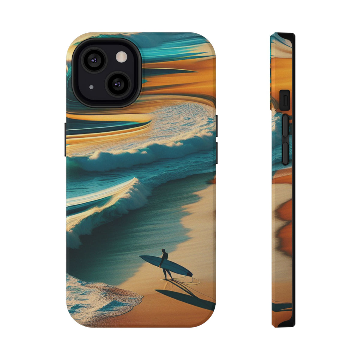 Surf Sunset Impact-Resistant Phone Case — Surfer Silhouette Beach Waves Design