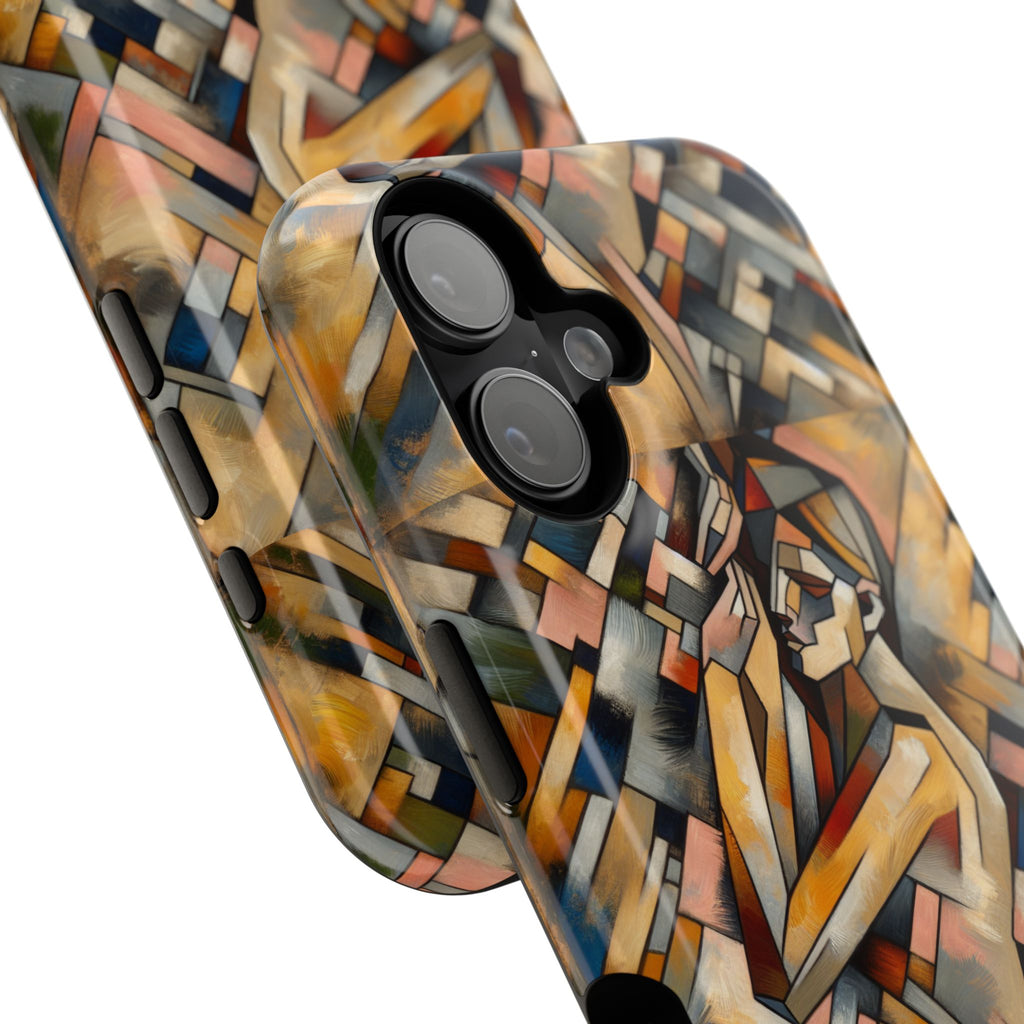 Art Deco Mosaic Phone Case — Geometric Nude Figure Impact-Resistant Case