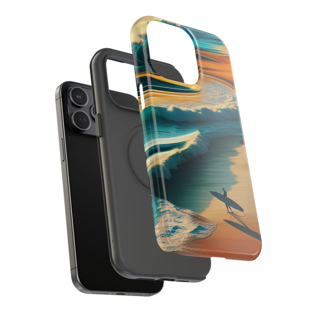 Surf Sunset Impact-Resistant Phone Case — Surfer Silhouette Beach Waves Design