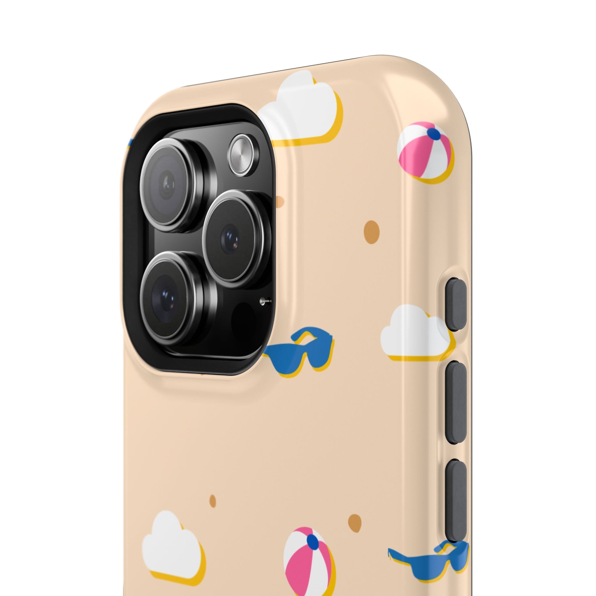 Beach Pattern Impact-Resistant Phone Case — Sunglasses, Beach Ball & Clouds Design