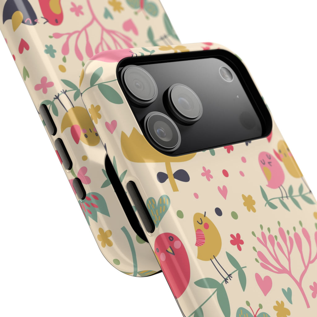 Cute Bird Floral Phone Case, Impact-Resistant