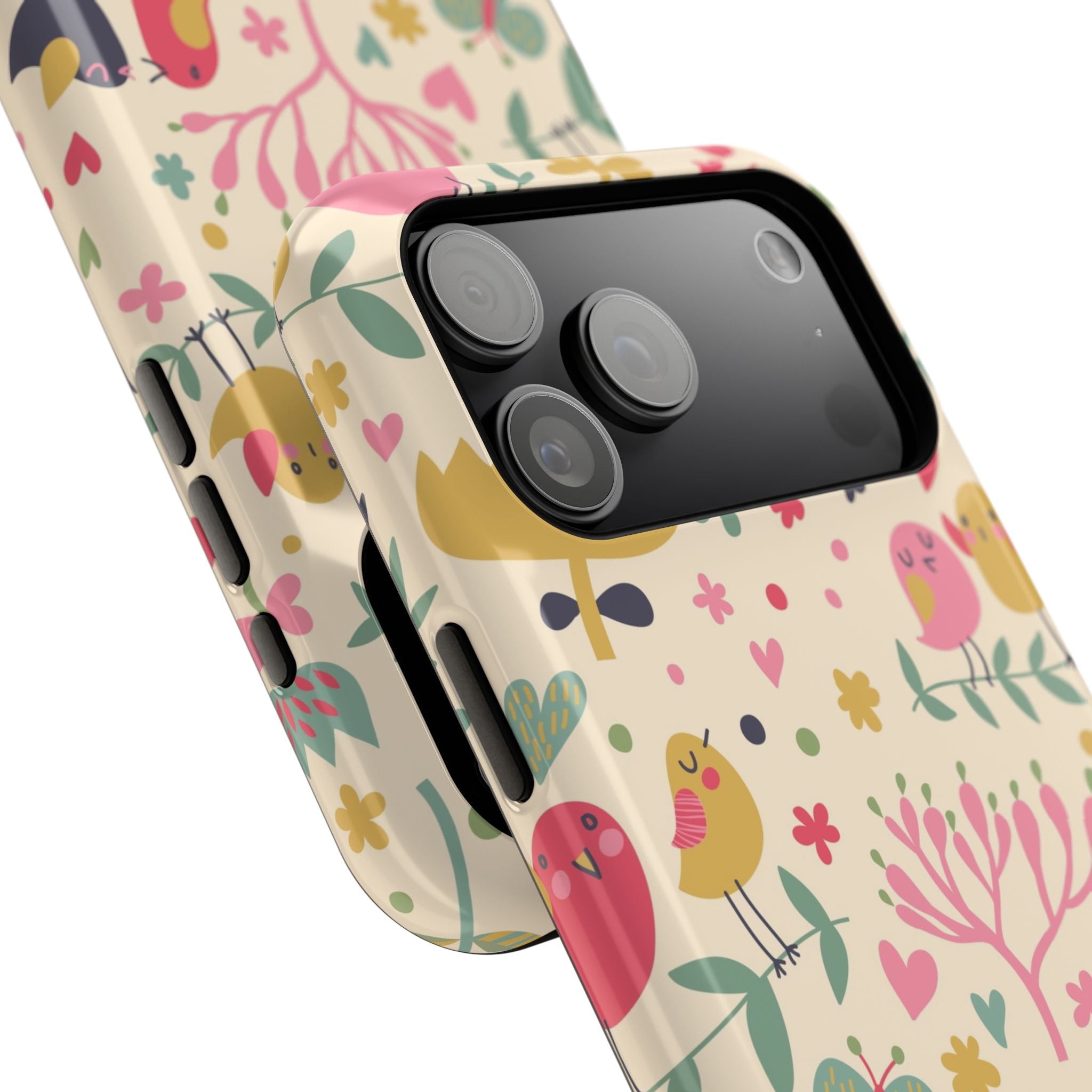 Cute Bird Floral Phone Case, Impact-Resistant
