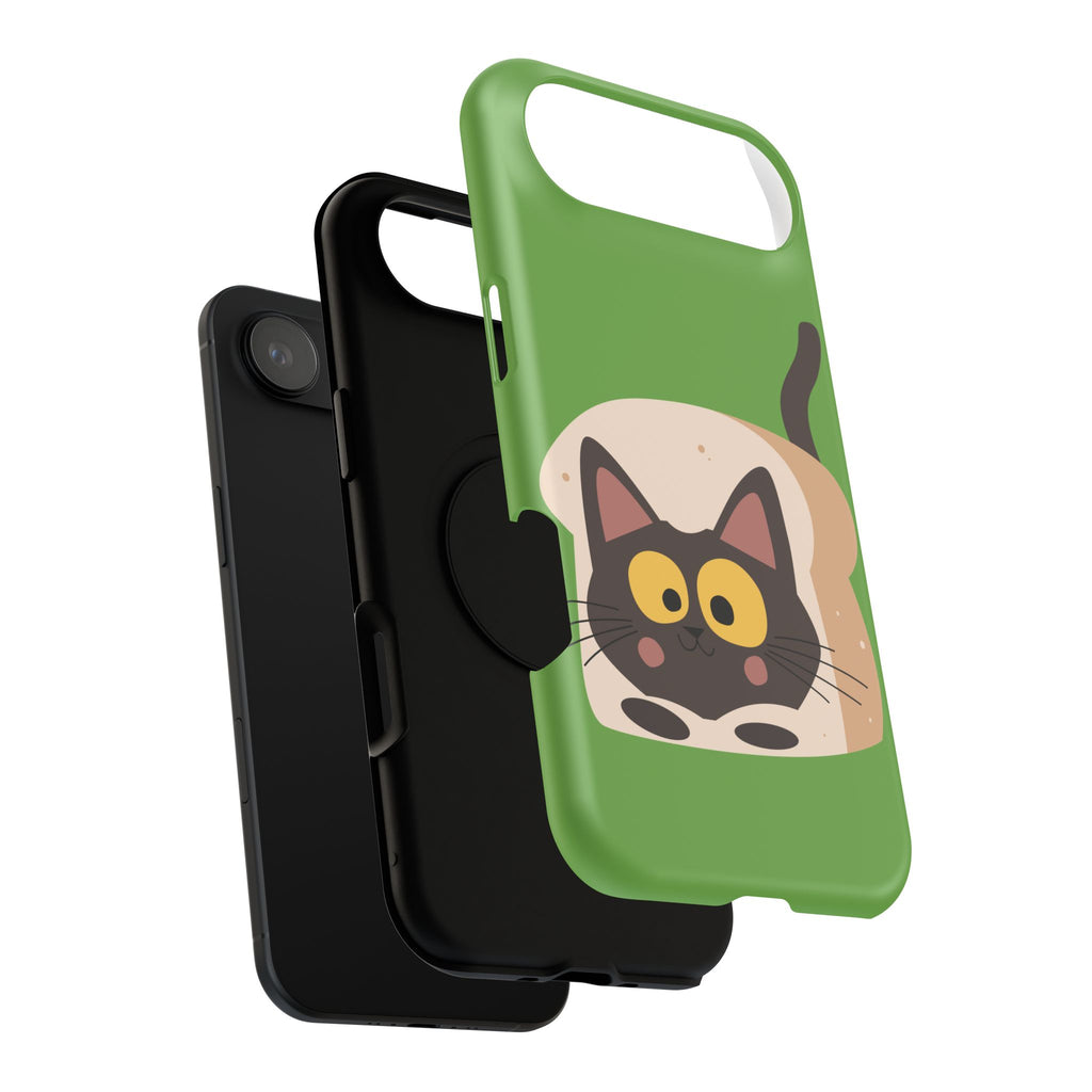 Cute Cat-in-Bread Impact-Resistant Phone Case – Green