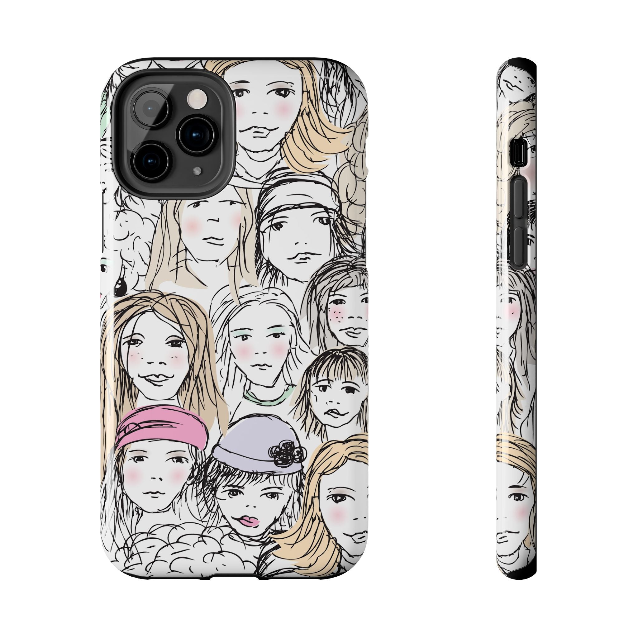 Phone Case — Hand-Drawn Faces Pattern
