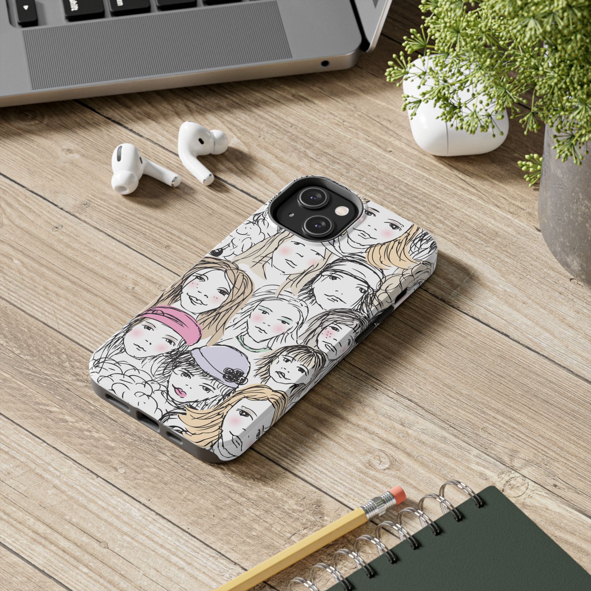 Phone Case — Hand-Drawn Faces Pattern