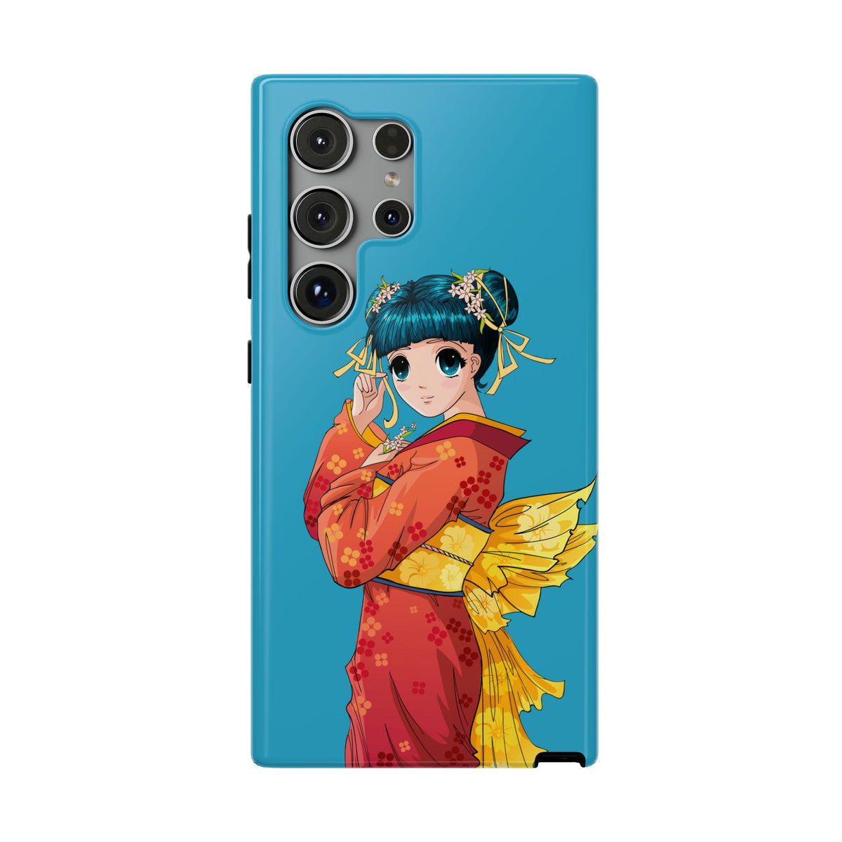 Impact-Resistant Phone Case — Cute Anime Girl in Kimono Design