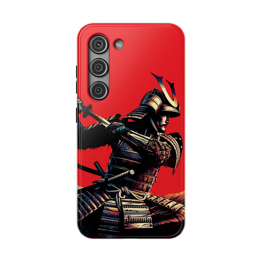 Samurai Warrior Impact Phone Case — Red Armored Swordfighter Protective Cover