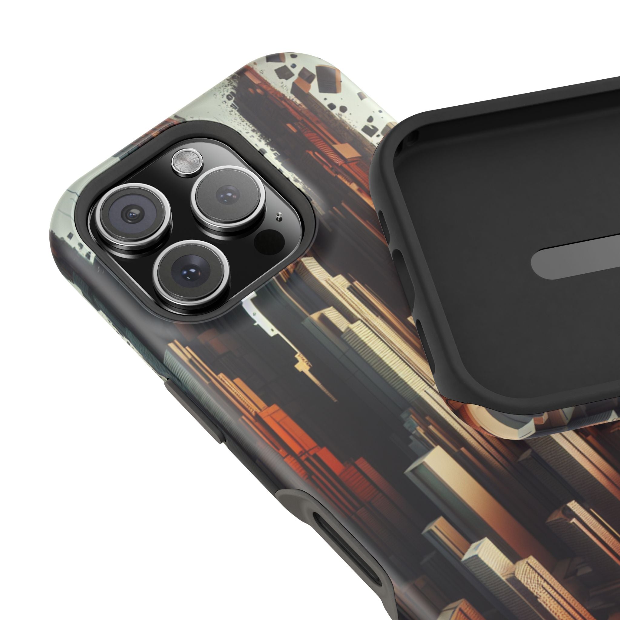 Urban Geometric Impact Resistant Phone Case - Futuristic Cityscape Design