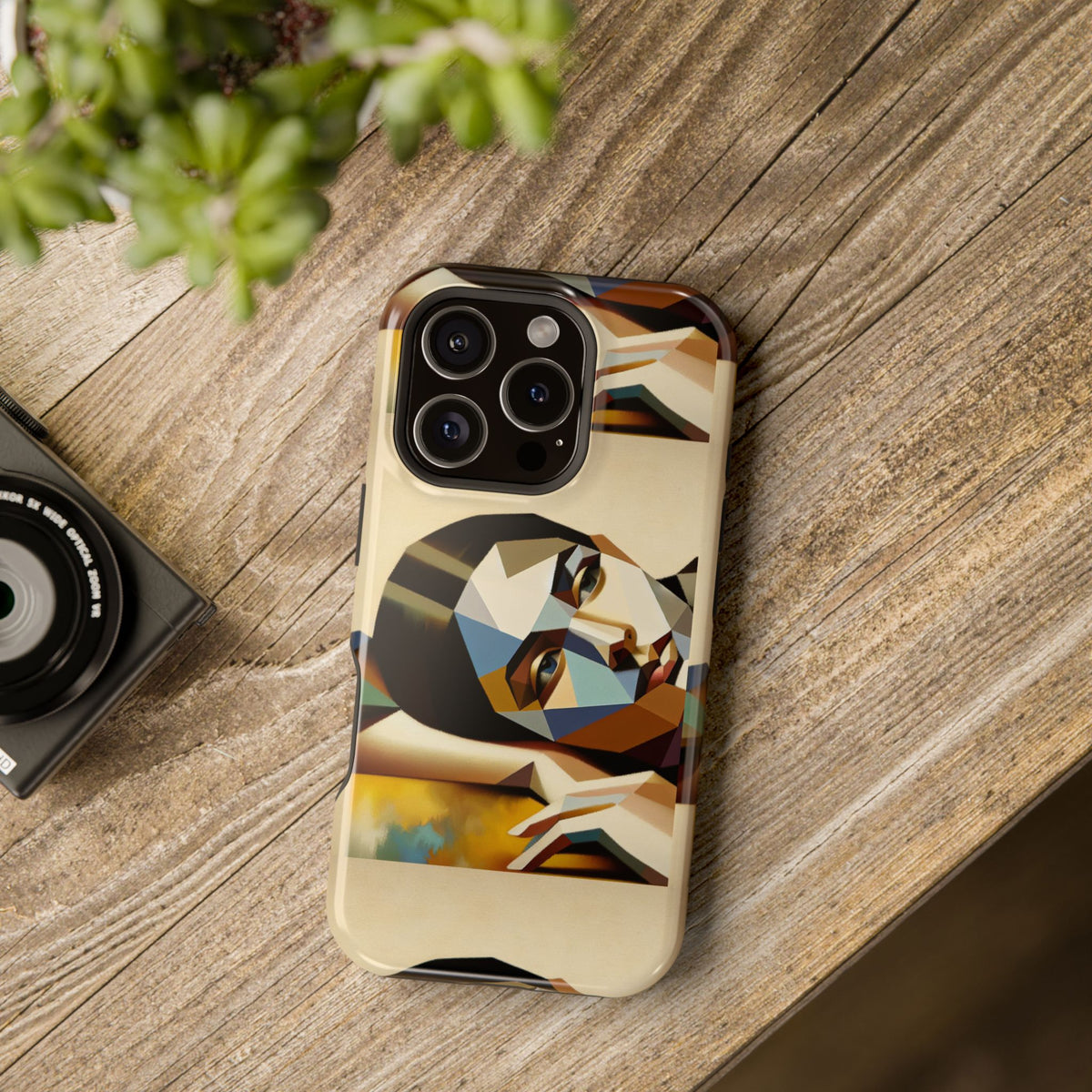 Geometric Portrait Impact-Resistant Phone Case — Abstract Face Art Protective Cover