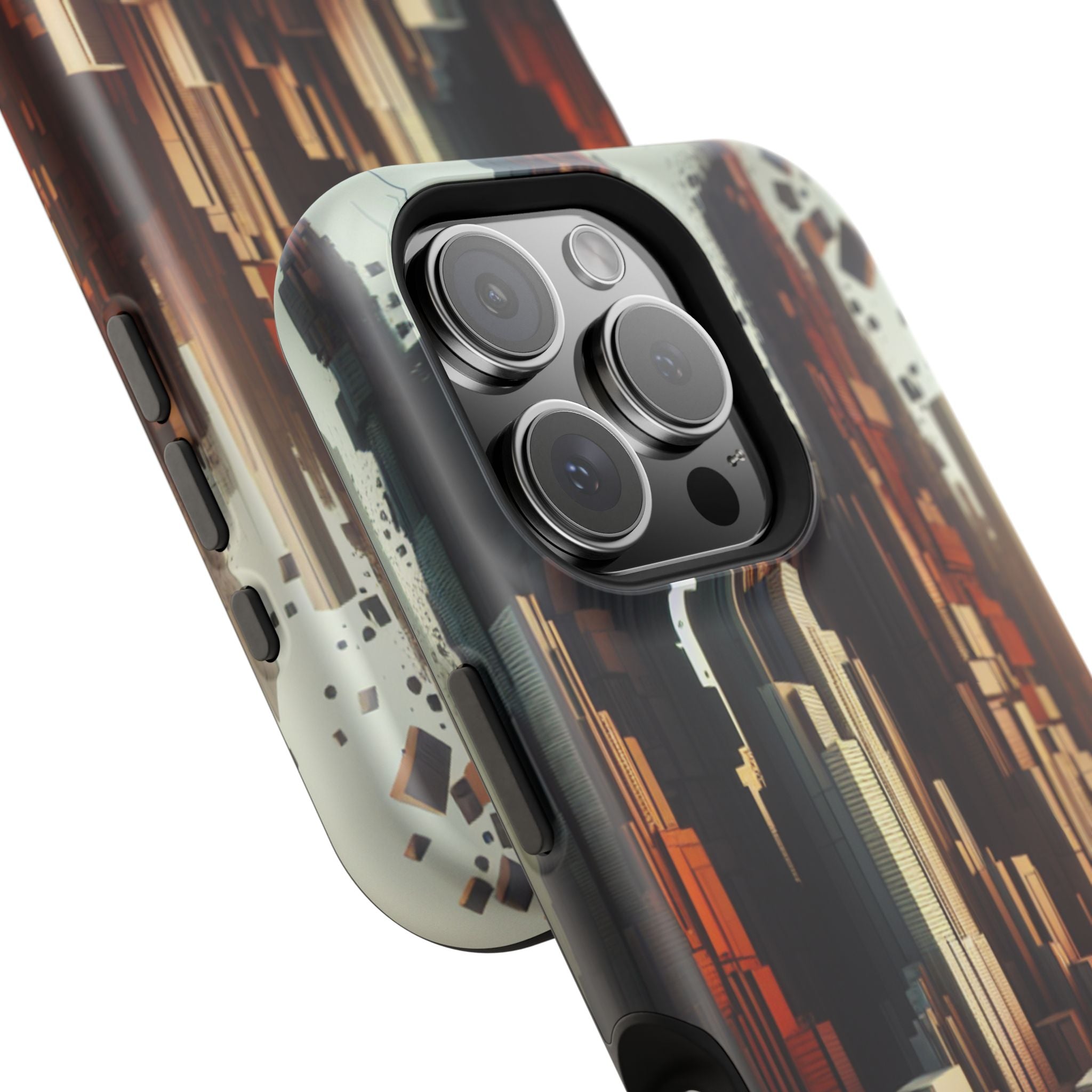 Urban Geometric Impact Resistant Phone Case - Futuristic Cityscape Design