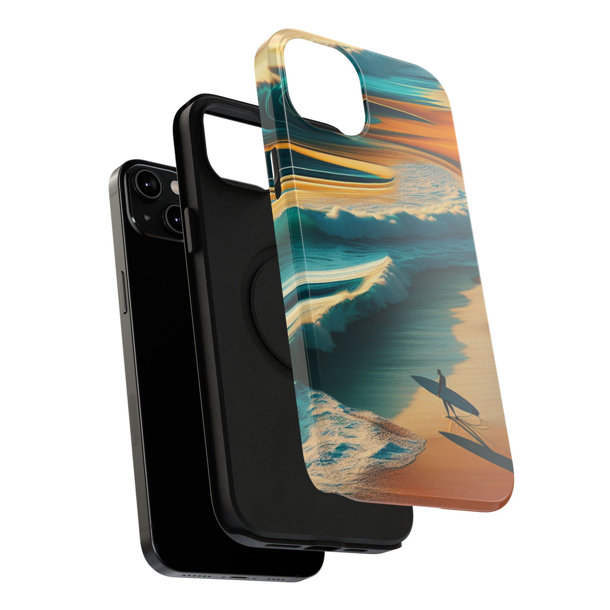Surf Sunset Impact-Resistant Phone Case — Surfer Silhouette Beach Waves Design