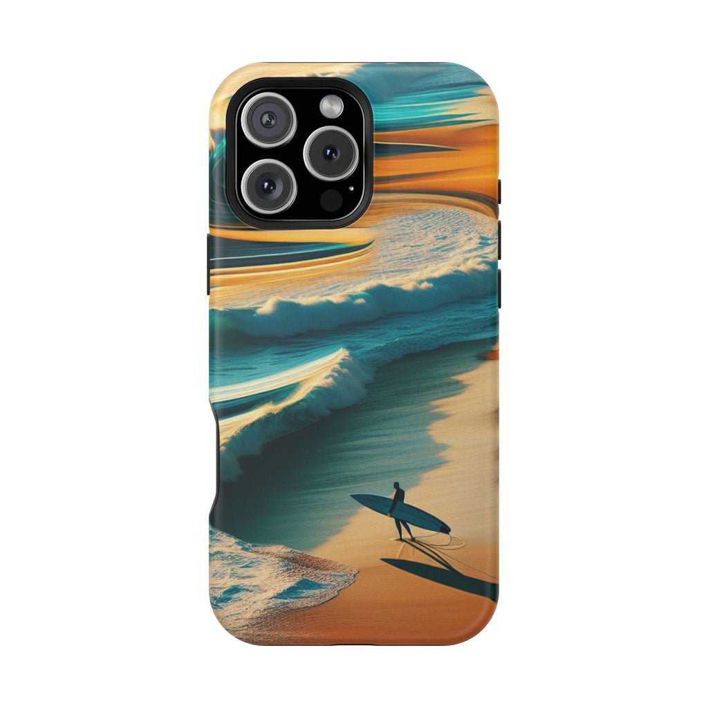 Surf Sunset Impact-Resistant Phone Case — Surfer Silhouette Beach Waves Design