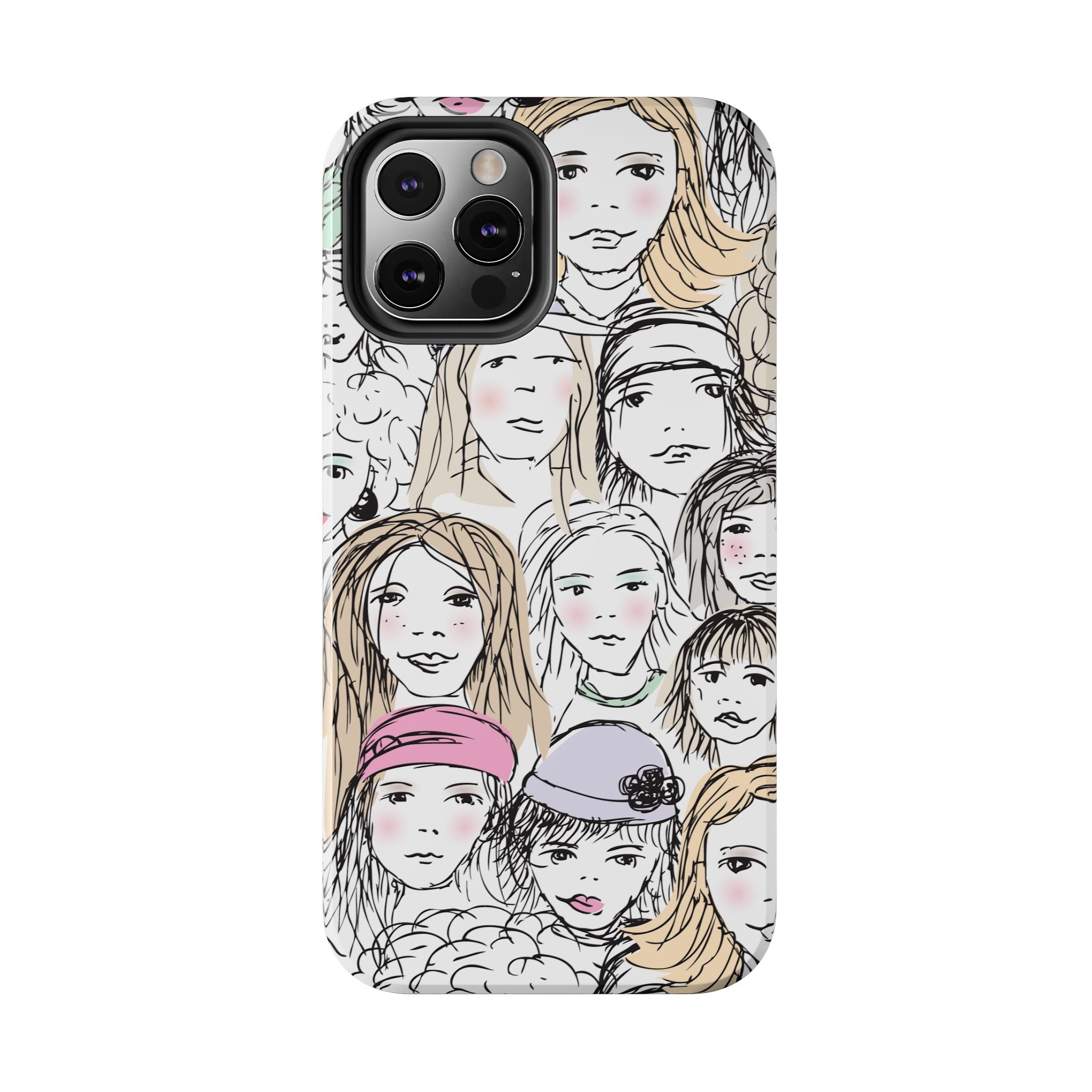 Phone Case — Hand-Drawn Faces Pattern
