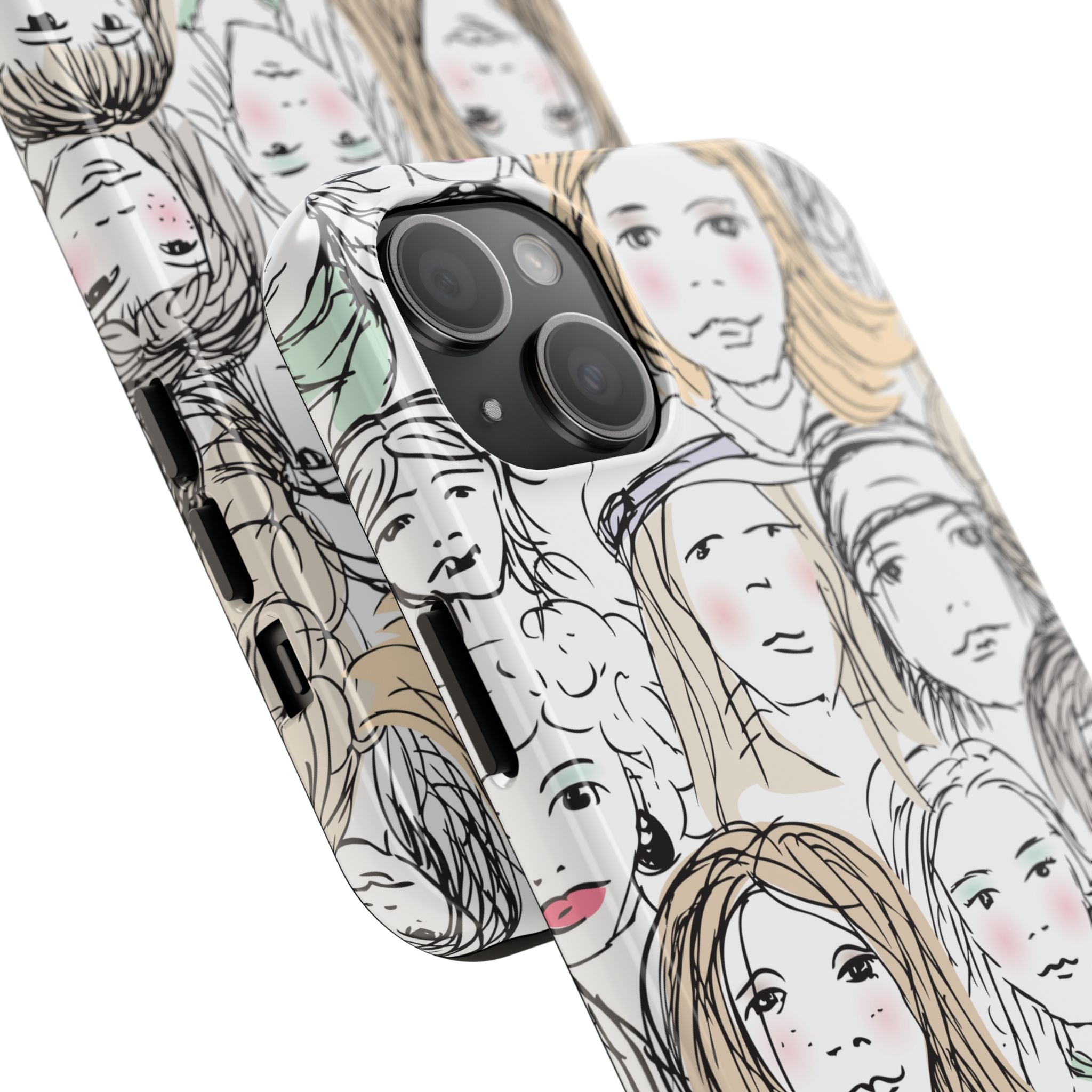 Phone Case — Hand-Drawn Faces Pattern