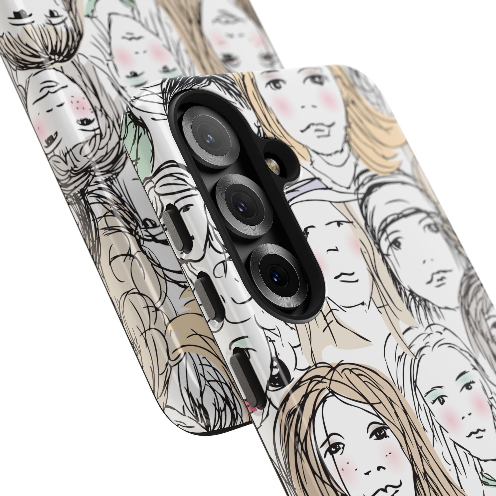 Phone Case — Hand-Drawn Faces Pattern