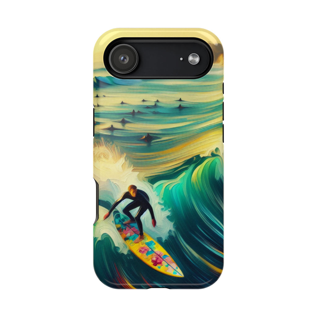Surfing Waves Impact-Resistant Phone Case — Colorful Surfer Design