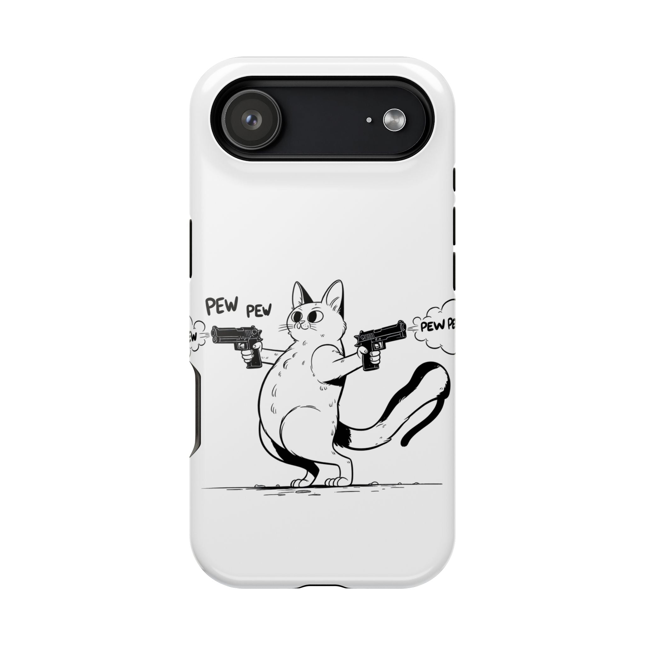 Cat Shooting 'Pew Pew' Phone Case — Impact-Resistant iPhone Cover