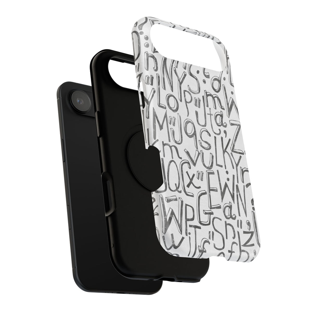 Monochrome Letter Pattern Impact-Resistant Case for iPhone