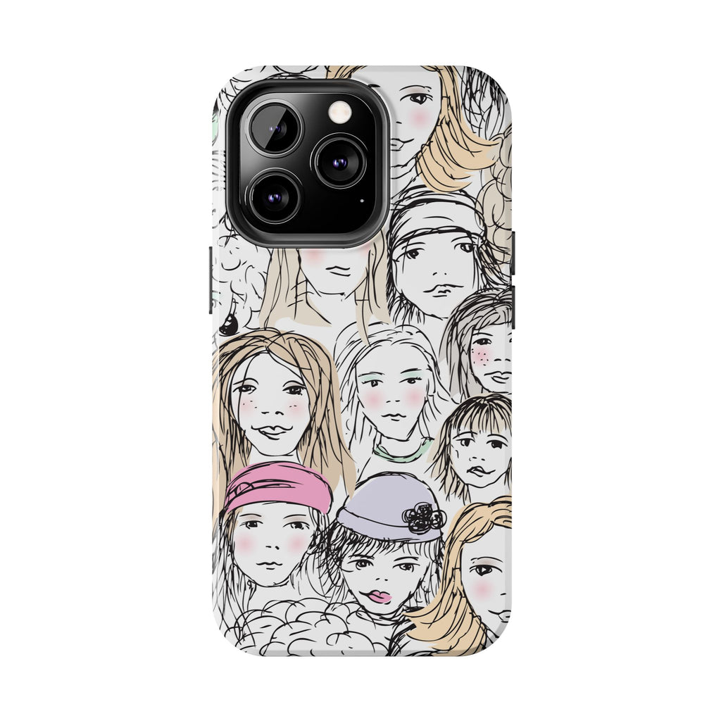 Phone Case — Hand-Drawn Faces Pattern