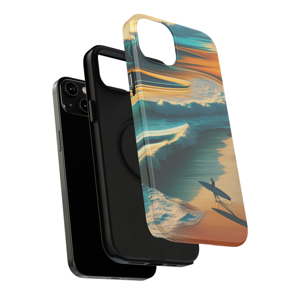 Surf Sunset Impact-Resistant Phone Case — Surfer Silhouette Beach Waves Design